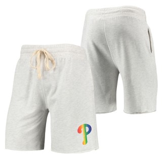 Men's Philadelphia Phillies Concepts Sport Oatmeal Mainstream Logo Terry Tri-Blend Shorts