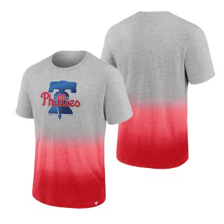 Men's Philadelphia Phillies Heathered Gray Heathered Red Iconic Team Ombre Dip-Dye T-Shirt
