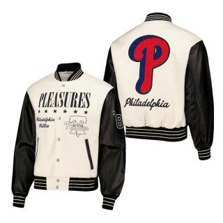 Philadelphia Phillies PLEASURES White Full-Snap Varsity Jacket