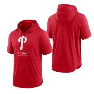 Men's Philadelphia Phillies Red Logo Lockup Performance Short-Sleeved Pullover Hoodie
