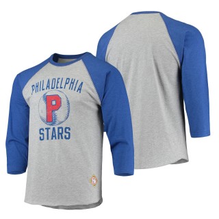 Men's Philadelphia Stars Stitches Heathered Gray Royal Negro League Wordmark Raglan 3-4-Sleeve T-Shirt