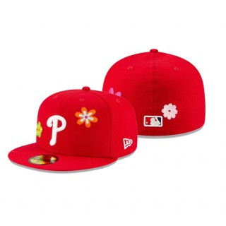 Phillies Red Chain Stitch Floral Hat