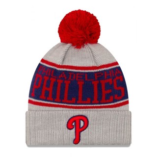 Philadelphia Phillies Gray Stripe Cuffed Knit Hat with Pom