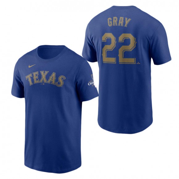 Texas Rangers Jon Gray Royal 2024 Gold Collection Name & Number T-Shirt
