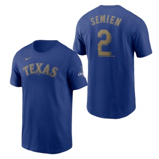 Texas Rangers Marcus Semien Royal 2024 Gold Collection Name & Number T-Shirt