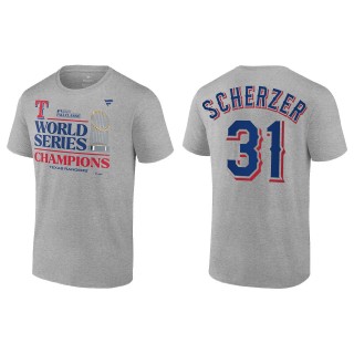Rangers Max Scherzer Gray 2023 World Series Champions T-Shirt