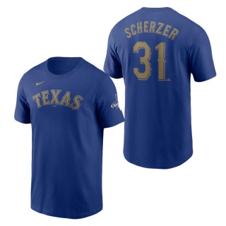Texas Rangers Max Scherzer Royal 2024 Gold Collection Name & Number T-Shirt