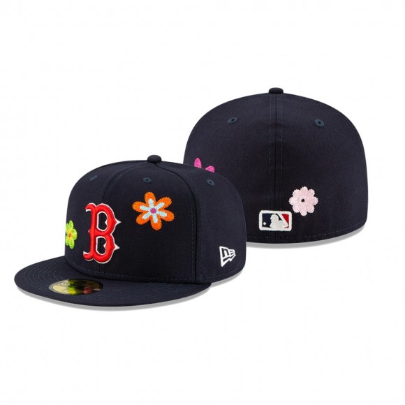Red Sox Navy Chain Stitch Floral Hat