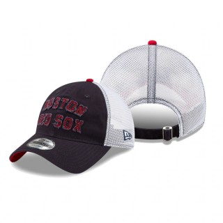 Boston Red Sox Navy Frayed Wordmark Trucker 9TWENTY Hat