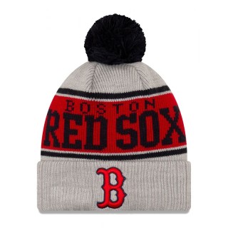 Boston Red Sox Gray Stripe Cuffed Knit Hat with Pom