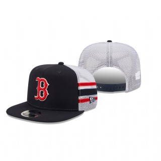 Boston Red Sox Navy Stripe Trucker 9FIFTY Snapback Hat