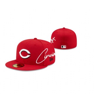 Reds Cursive Red 59FIFTY Fitted Cap