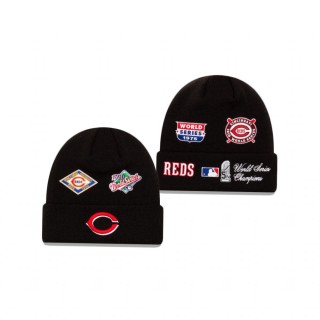 Cincinnati Reds Black World Series Patch Cuff Knit Hat