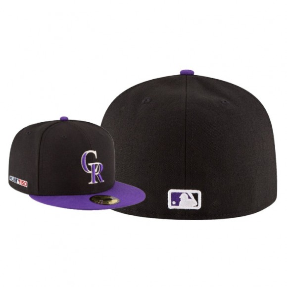 Men's Colorado Rockies Black Purple MLB 150th Anniversary Patch 59FIFTY Fitted Hat