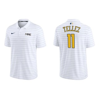 Rowdy Tellez Brewers White 2022 City Connect Authentic Collection Striped Performance Polo