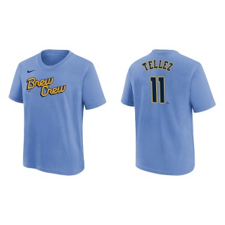 Rowdy Tellez Youth Brewers Powder Blue 2022 City Connect Name & Number T-Shirt