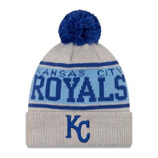 Kansas City Royals Gray Stripe Cuffed Knit Hat with Pom