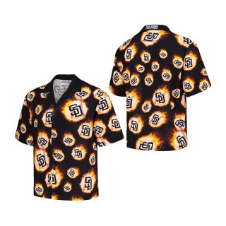 San Diego Padres PLEASURES Black Flame Fireball Button-Up Shirt