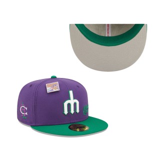 Seattle Mariners Purple Green MLB x Big League Chew Ground Ball Grape Flavor Pack 59FIFTY Fitted Hat
