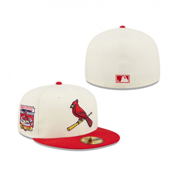 Men's St. Louis Cardinals White Red Cooperstown Collection Busch Stadium Final Season Chrome 59FIFTY Fitted Hat