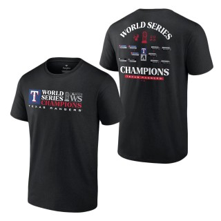 Texas Rangers Black 2023 World Series Champions Milestone Schedule T-Shirt