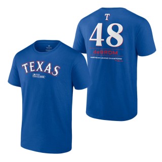 Texas Rangers Jacob deGrom Royal 2023 American League Champions Player Name & Number T-Shirt