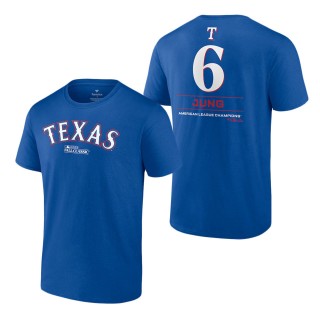 Texas Rangers Josh Jung Royal 2023 American League Champions Player Name & Number T-Shirt