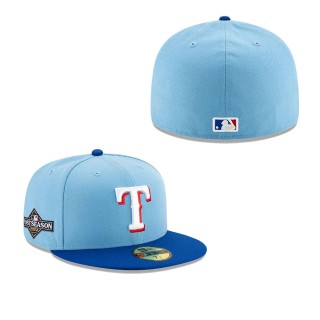 Texas Rangers Light Blue 2023 Postseason Side Patch 59FIFTY Fitted Cap