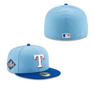 Texas Rangers Light Blue 2023 World Series Side Patch 59FIFTY Fitted Cap
