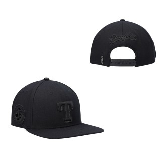 Texas Rangers Pro Standard Black Triple Black Wool Snapback Hat