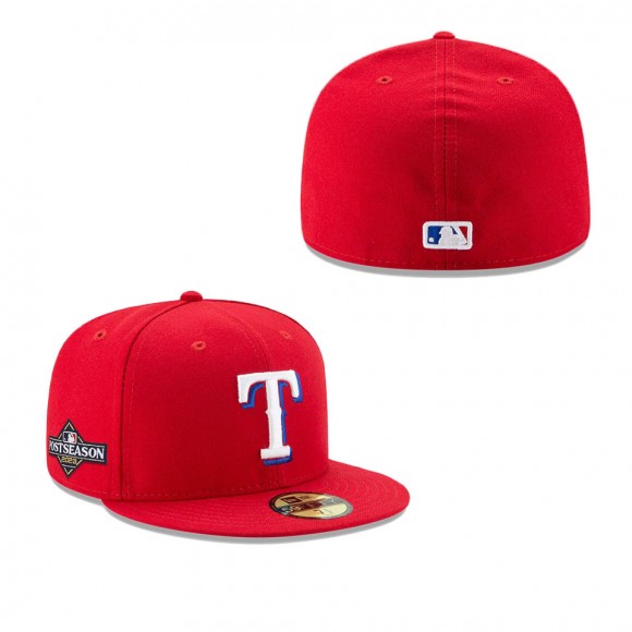 Texas Rangers Red 2023 Postseason Side Patch 59FIFTY Fitted Cap