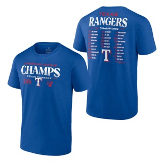 Texas Rangers Royal 2023 American League Champions Roster T-Shirt