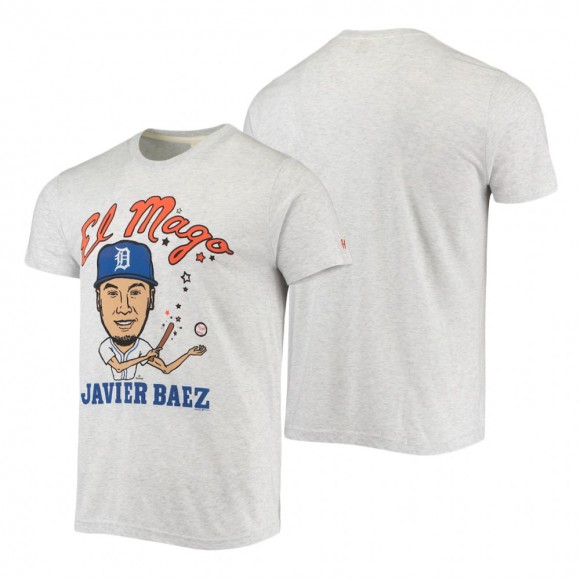 Detroit Tigers Javier Baez Heathered Gray Caricature Homage T-Shirt