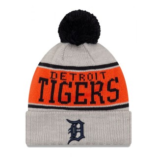 Detroit Tigers Gray Stripe Cuffed Knit Hat with Pom