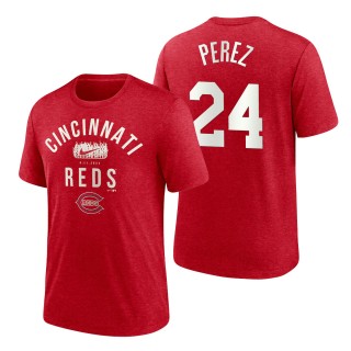 Men's Cincinnati Reds Tony Perez Red 2022 Field of Dreams Lockup Tri-Blend T-Shirt