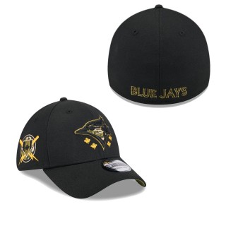 Toronto Blue Jays Black 2024 Armed Forces Day 39THIRTY Flex Hat