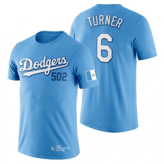 Los Angeles Dodgers Trea Turner Blue 2022 Guatemalan Heritage Night Dodger Stadium T-Shirt