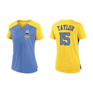 Tyrone Taylor Women's Brewers Powder Blue Gold 2022 City Connect Exceed Boxy V-Neck T-Shirt