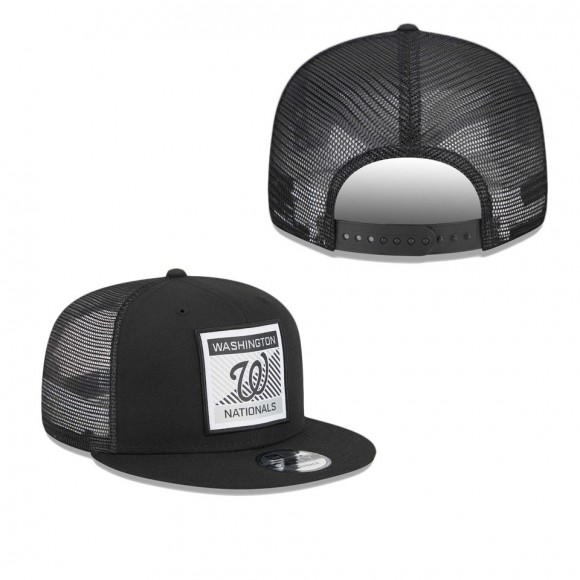 Washington Nationals Black Scratch Squared Trucker 9FIFTY Snapback Hat