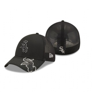 White Sox Black Pop Visor Mesh Back 39THIRTY Flex Hat