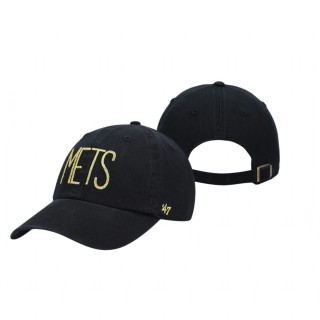 Women's New York Mets Black Shimmer Text Clean Up Adjustable Hat
