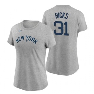 Women Yankees Aaron Hicks Gray 2021 Field of Dreams Tee