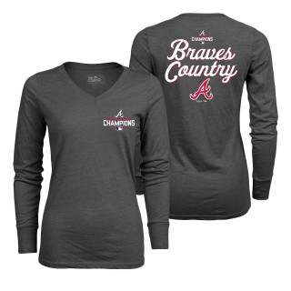 Women's Atlanta Braves Charcoal 2021 World Series Champions Hometown Long Sleeve V-Neck T-Shirt