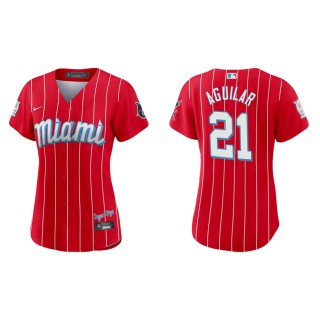 Women's Jesus Aguilar Marlins Red 2021 City Connect Replica Jersey
