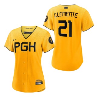 Women's Pittsburgh Pirates Roberto Clemente Gold City Connect Replica Player Jersey