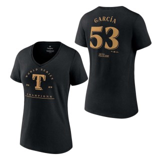 Women's Texas Rangers Adolis Garcia Black 2023 World Series Champions T-Shirt