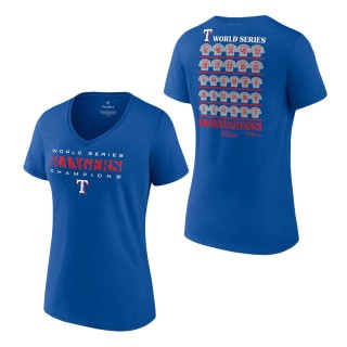 Women's Texas Rangers Royal 2023 World Series Champions Jersey Roster T-Shirt