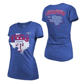 Women's Texas Rangers Royal 2023 World Series Champions Local Ground Rules Roster Tri-Blend T-Shirt