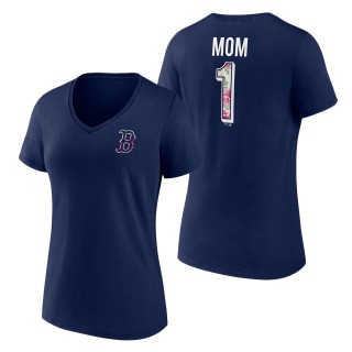 Women's Boston Red Sox Navy Team Mother's Day V-Neck T-Shirt