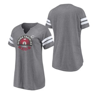 Women's Cincinnati Reds Heathered Gray 2022 MLB Spring Training Cactus League Spring Retro Raglan Tri-Blend Notch Neck T-Shirt